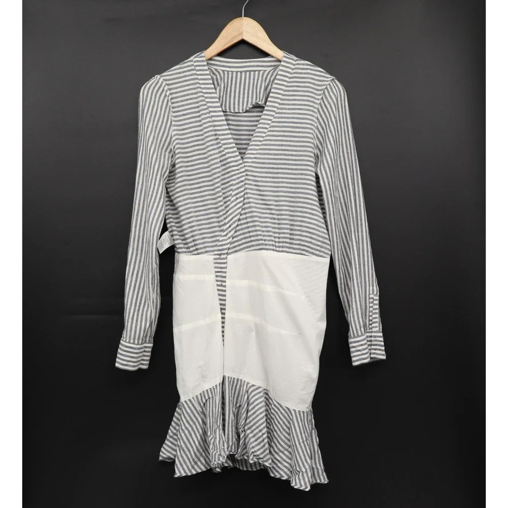 Striped Blue Swiss Dot Long Sleeve Dress Sz 6 - Picture 4 of 10
